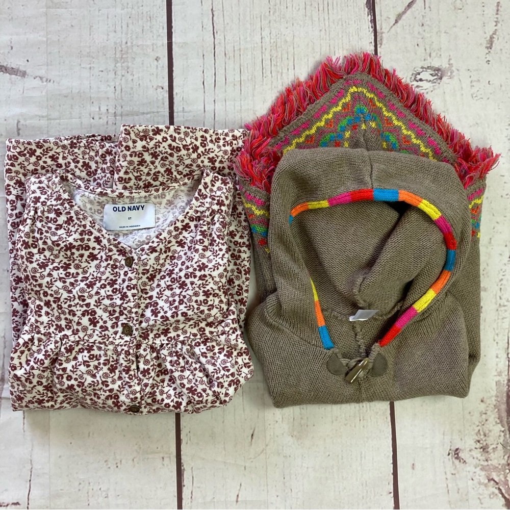 Old Navy Girls Size 5T Corduroy Dress Long Sleeve Button Front & Fall Cape Lot